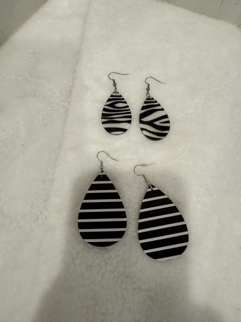 Black and White Striped Teardrop Earrings Duo